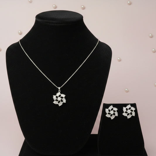 Silver Stone Studded AD Jewelry Set (Pendant with Earrings)-AS001