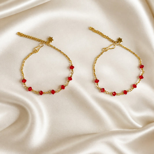 Elegant Silver Red Beaded Anklet for Women | Minimal Adjustable Chain Payal for Daily & Party Wear-003