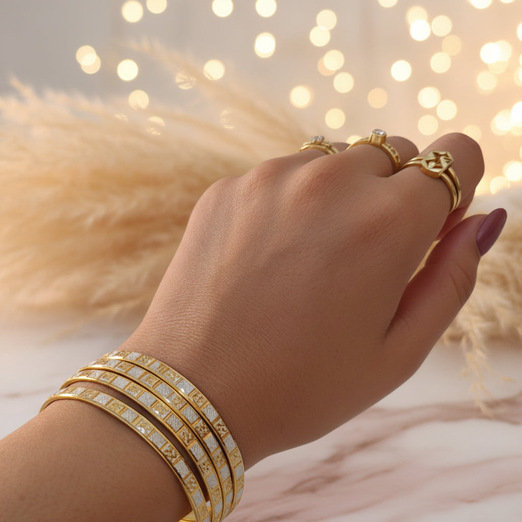 Traditional Gold Color Bangles with Silver Embedded Design