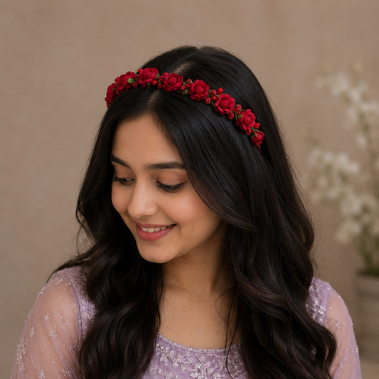 Fancy Paper Flower Gajra for Hair Bun for Women & Girls | Reusable South Indian Wedding Hair Accessory with Beads | Easy Grip | Pack of 2 Assorted Colors
