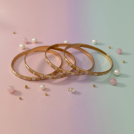 Traditional Gold Color Bangles with Silver Embedded Design