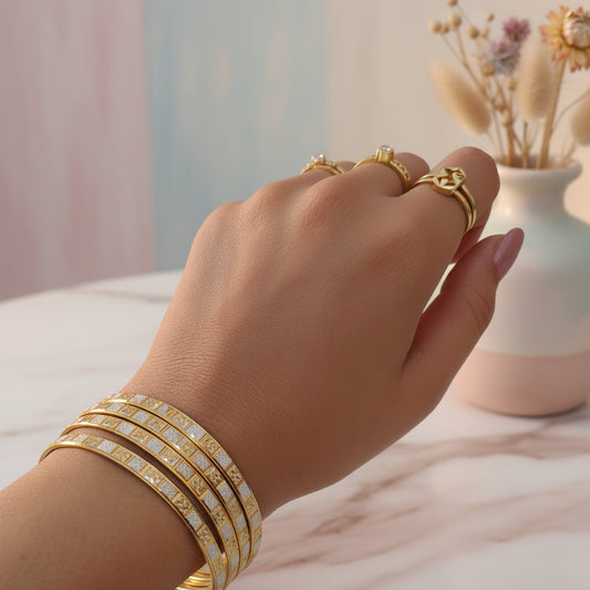 Traditional Gold Color Bangles with Silver Embedded Design