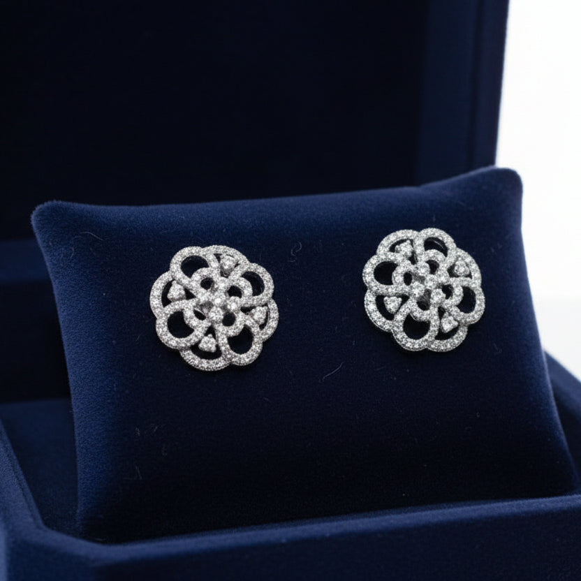 Anokhi Ada Silver Stone Studded AD Stud Earrings for Girls & Women | American Diamond Party Wear Earrings | Elegant Daily Wear Jewelry