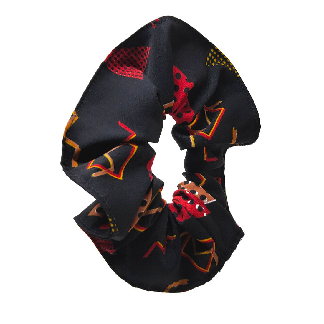 Anokhi Ada Handmade Large Printed Fabric Scrunchies/Ponytail Holders for Girls and Women (Black)-05-12H