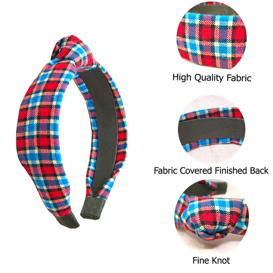 Anokhi Ada Handmade Multi-colour Check Design Fabric Knot Hairband/Headband for Girls and Women -14-13H