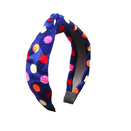 Anokhi Ada Handmade Violet Polka Dots Design Velvet Knot Hairband/Headband for Girls and Women -14-17H