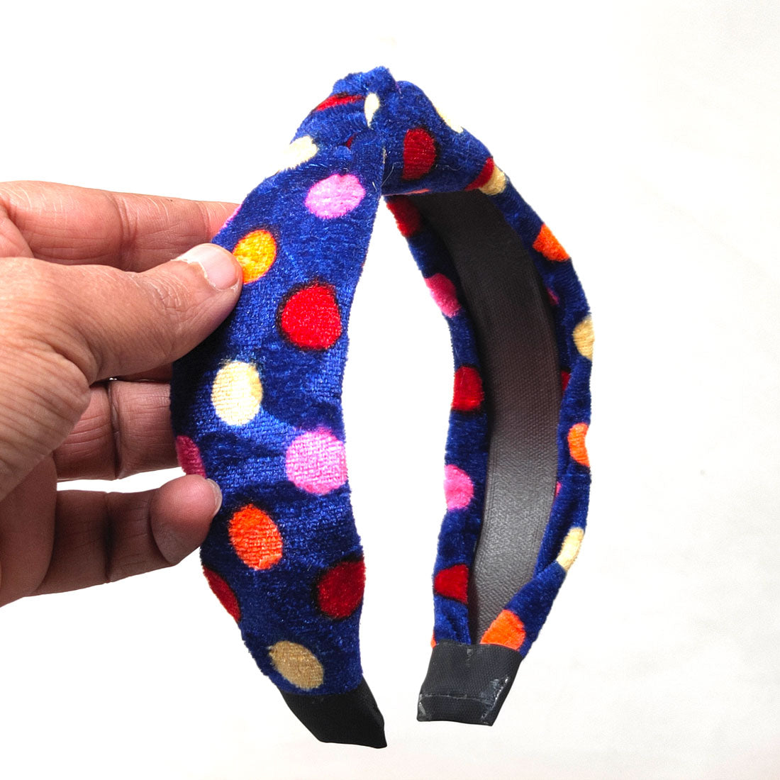 Anokhi Ada Handmade Violet Polka Dots Design Velvet Knot Hairband/Headband for Girls and Women -14-17H