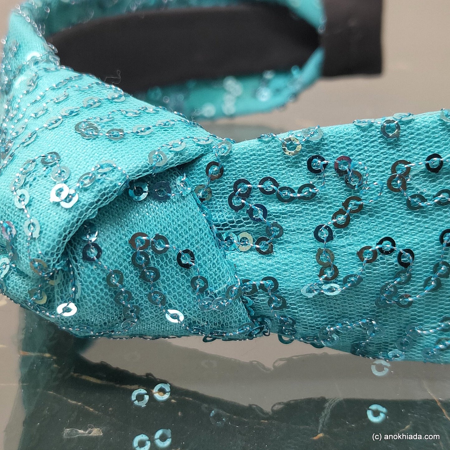 Anokhi Ada Handmade Blue Net Fabric Shiny and Glittery Knot Hairband/Headband for Girls and Women -14-26H