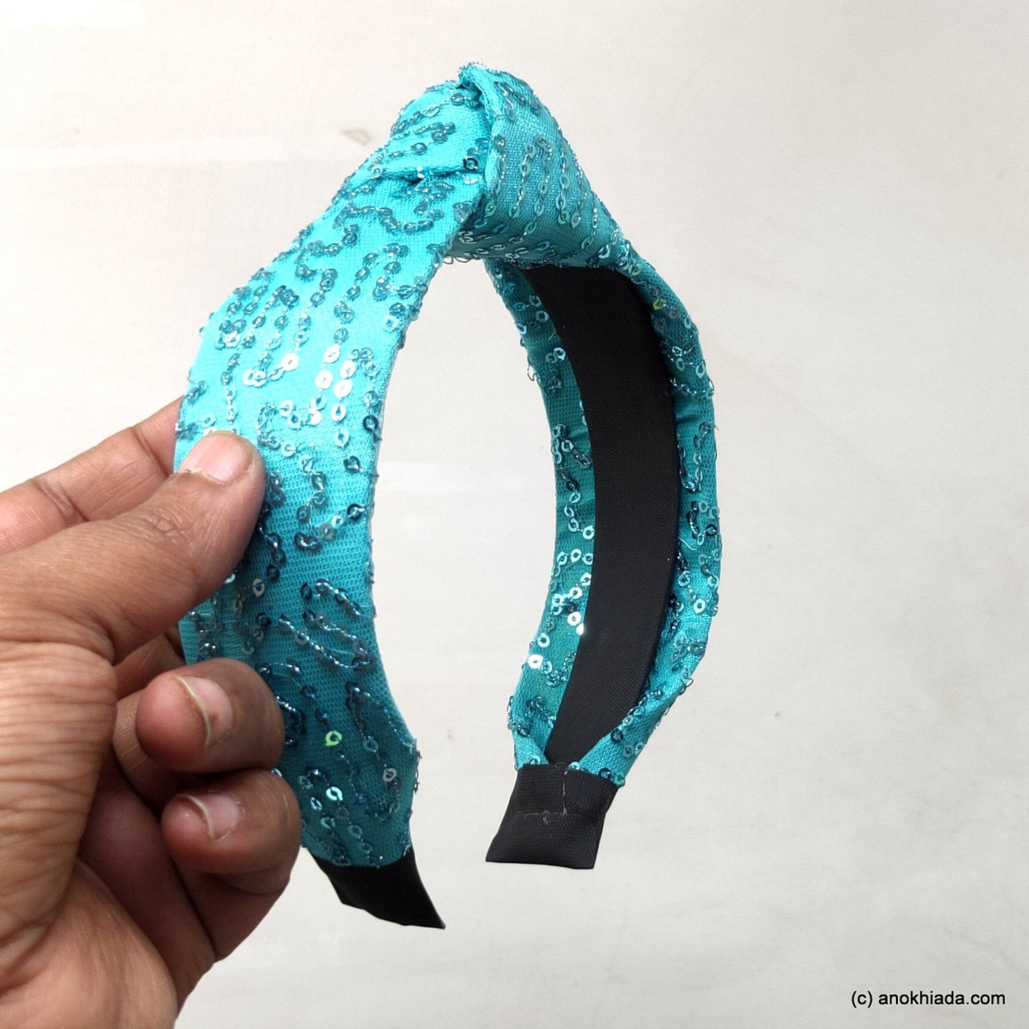 Anokhi Ada Handmade Blue Net Fabric Shiny and Glittery Knot Hairband/Headband for Girls and Women -14-26H