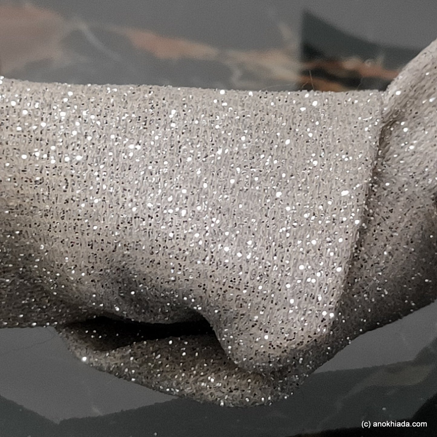 Anokhi Ada Handmade Silver Shiny and Glittery Fabric Knot Hairband/Headband for Girls and Women -14-28H