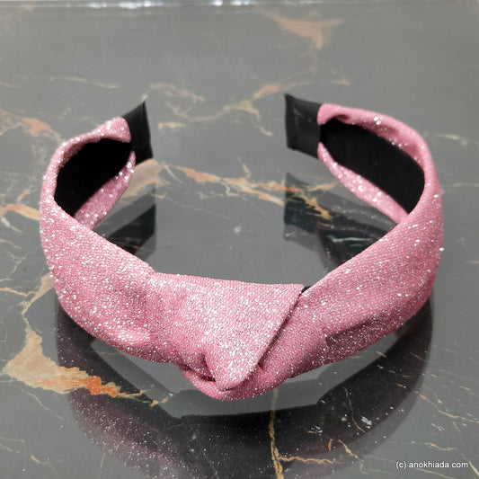 Anokhi Ada Handmade Pink Shiny and Glittery Fabric Knot Hairband/Headband for Girls and Women -14-29H