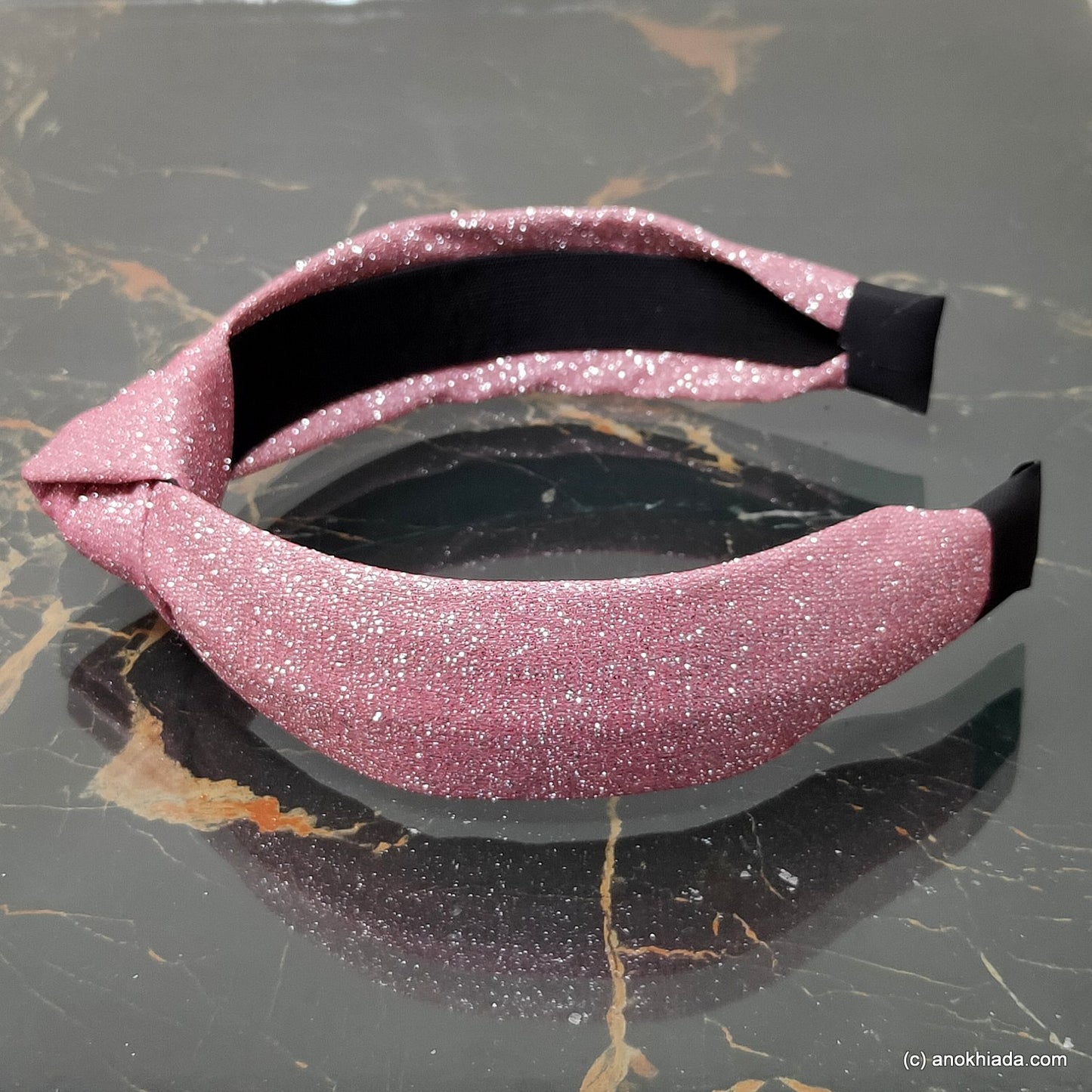 Anokhi Ada Handmade Pink Shiny and Glittery Fabric Knot Hairband/Headband for Girls and Women -14-29H