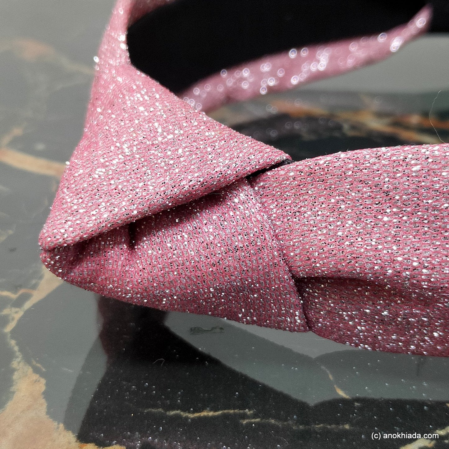 Anokhi Ada Handmade Pink Shiny and Glittery Fabric Knot Hairband/Headband for Girls and Women -14-29H
