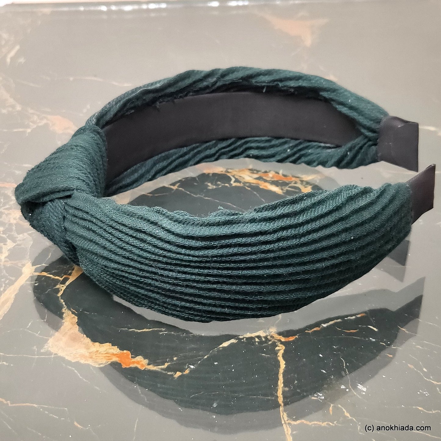 Anokhi Ada Handmade Dark Green Fabric Knot Hairband/Headband for Girls and Women -14-30H