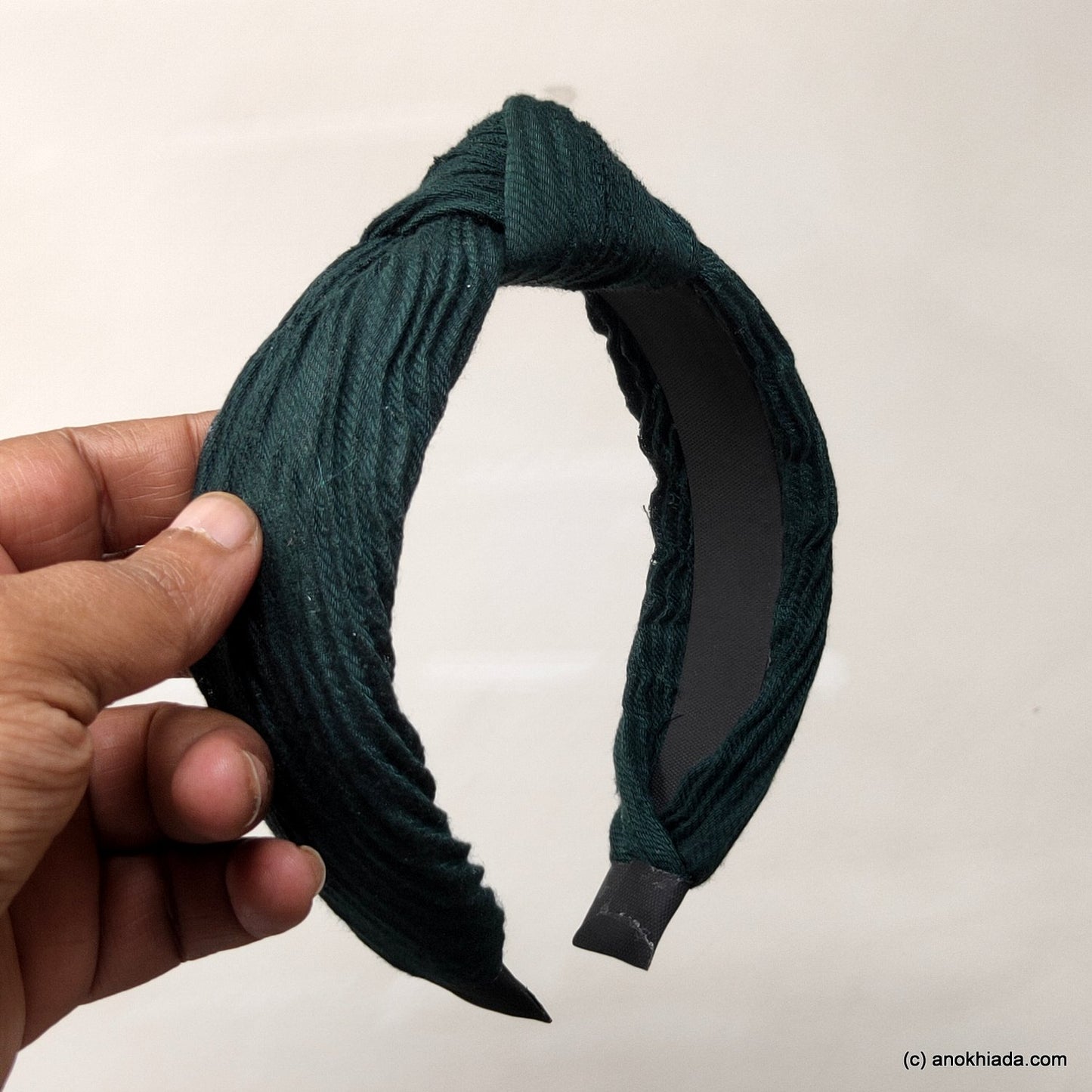 Anokhi Ada Handmade Dark Green Fabric Knot Hairband/Headband for Girls and Women -14-30H