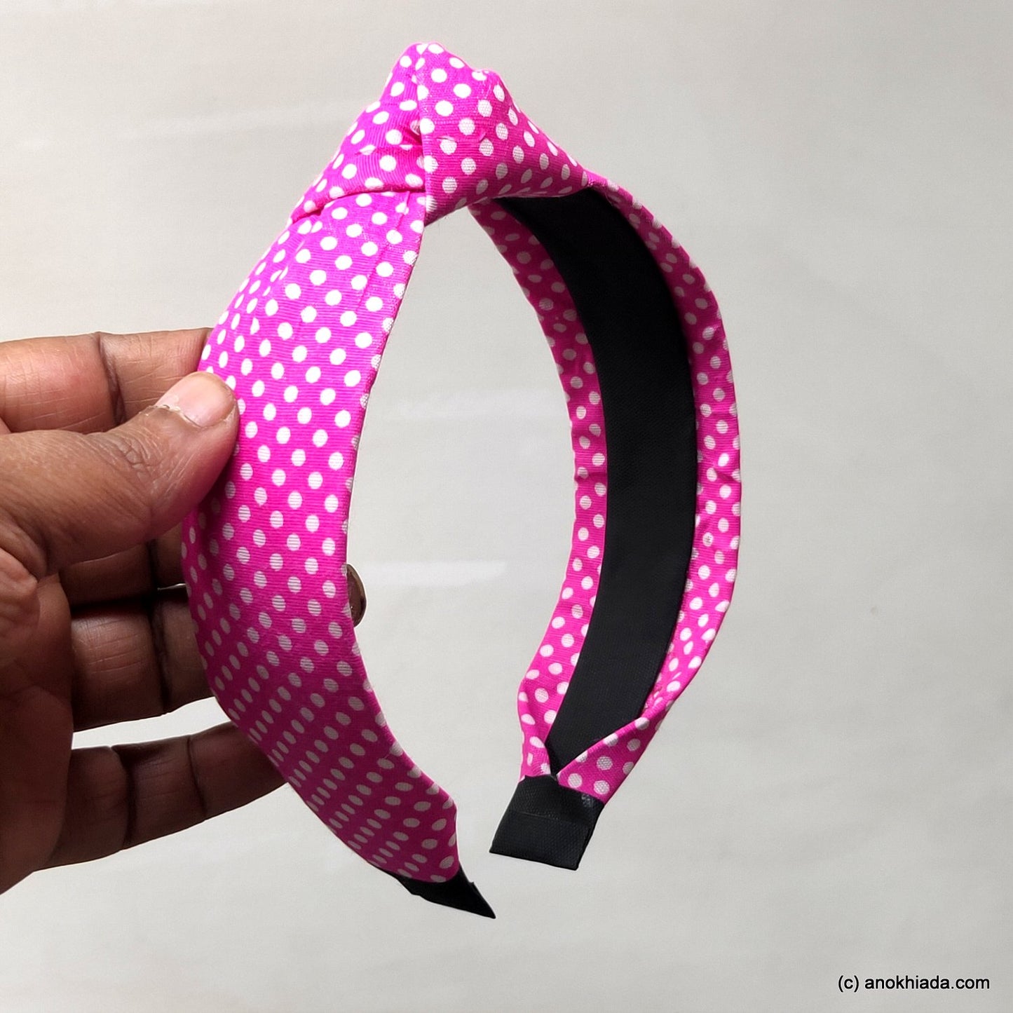 Anokhi Ada Handmade Pink Polka Dots Design Fabric Knot Hairband/Headband for Girls and Women -14-32H