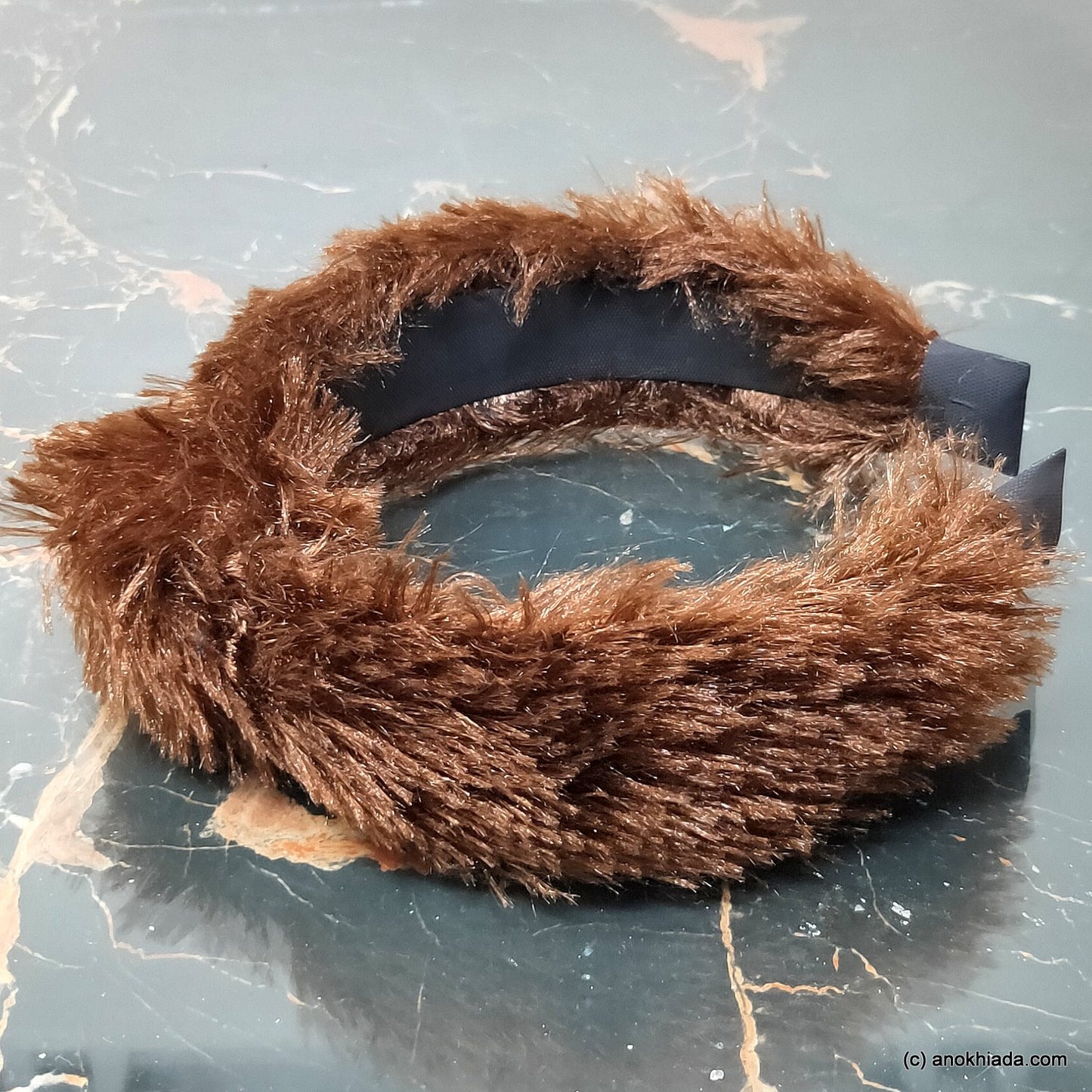 Anokhi Ada Handmade Brown Fur Fabric Knot Hairband/Headband for Girls and Women -14-38H