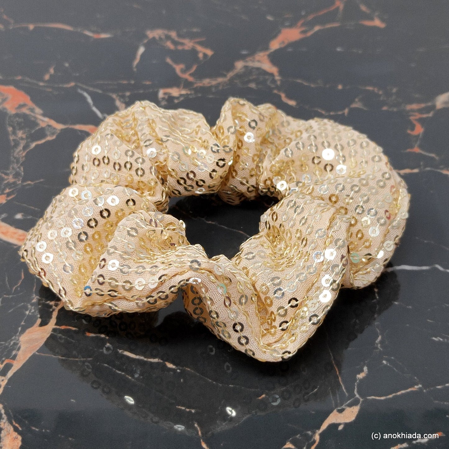 Anokhi Ada Handmade Shiny and Glittery Fabric Scrunchie for Girls and Women (15-143 Scrunchie)