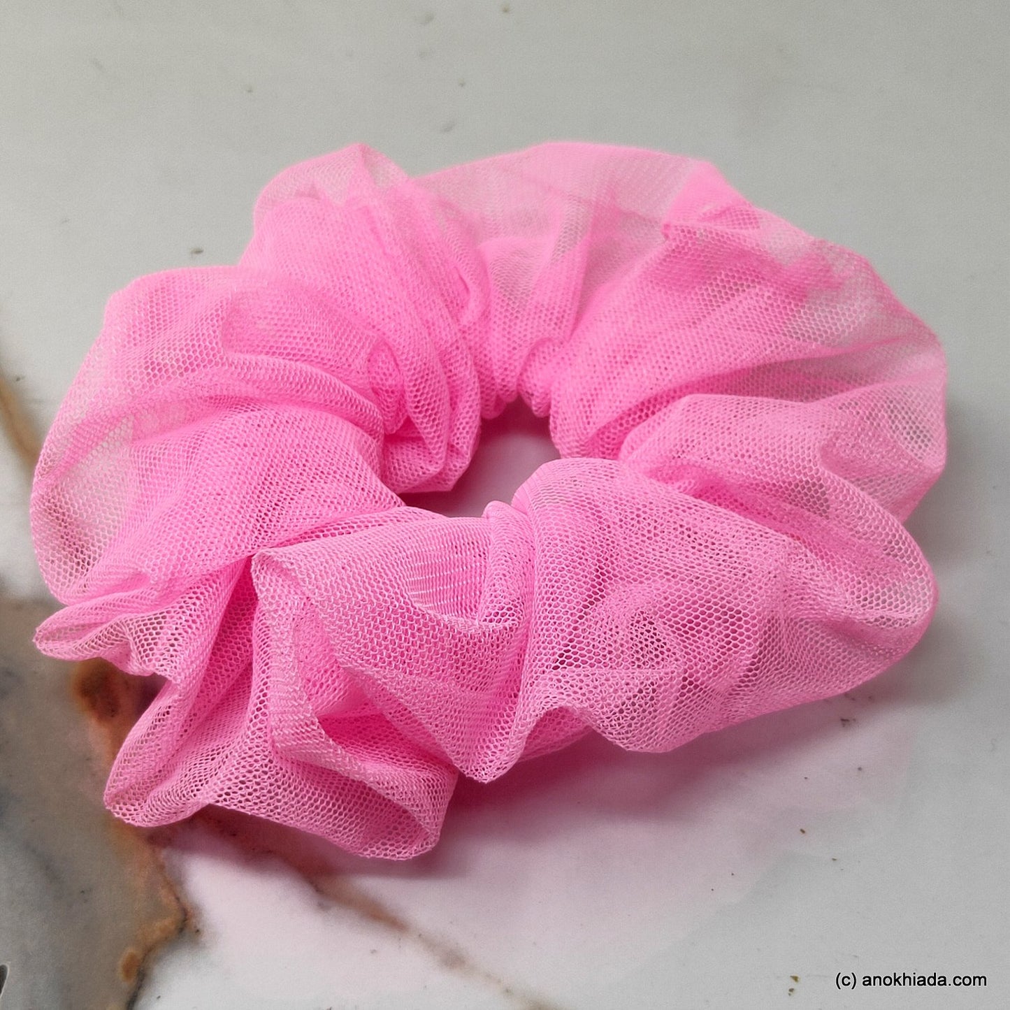 Anokhi Ada Handmade Stylish Pink Net Scrunchie for Girls and Women (15-203 Scrunchie)