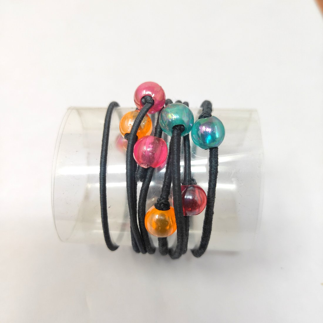 Anokhi Ada Black with Multi-Colour Beads small size Elastic Rubber for Girls and Women (15-25 Ponytail Holders, 8 Pcs of Rubber)