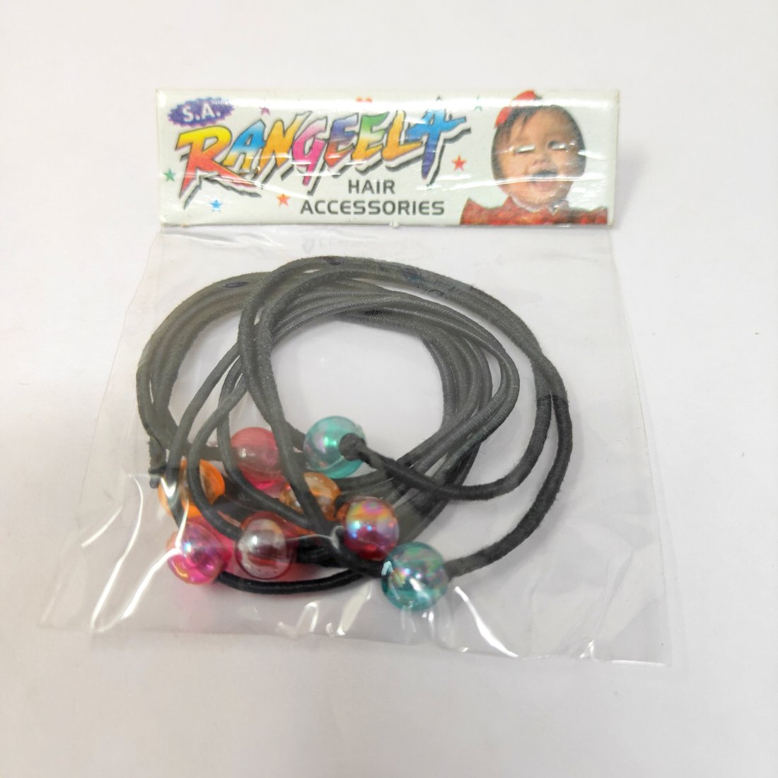 Anokhi Ada Black with Multi-Colour Beads small size Elastic Rubber for Girls and Women (15-25 Ponytail Holders, 8 Pcs of Rubber)
