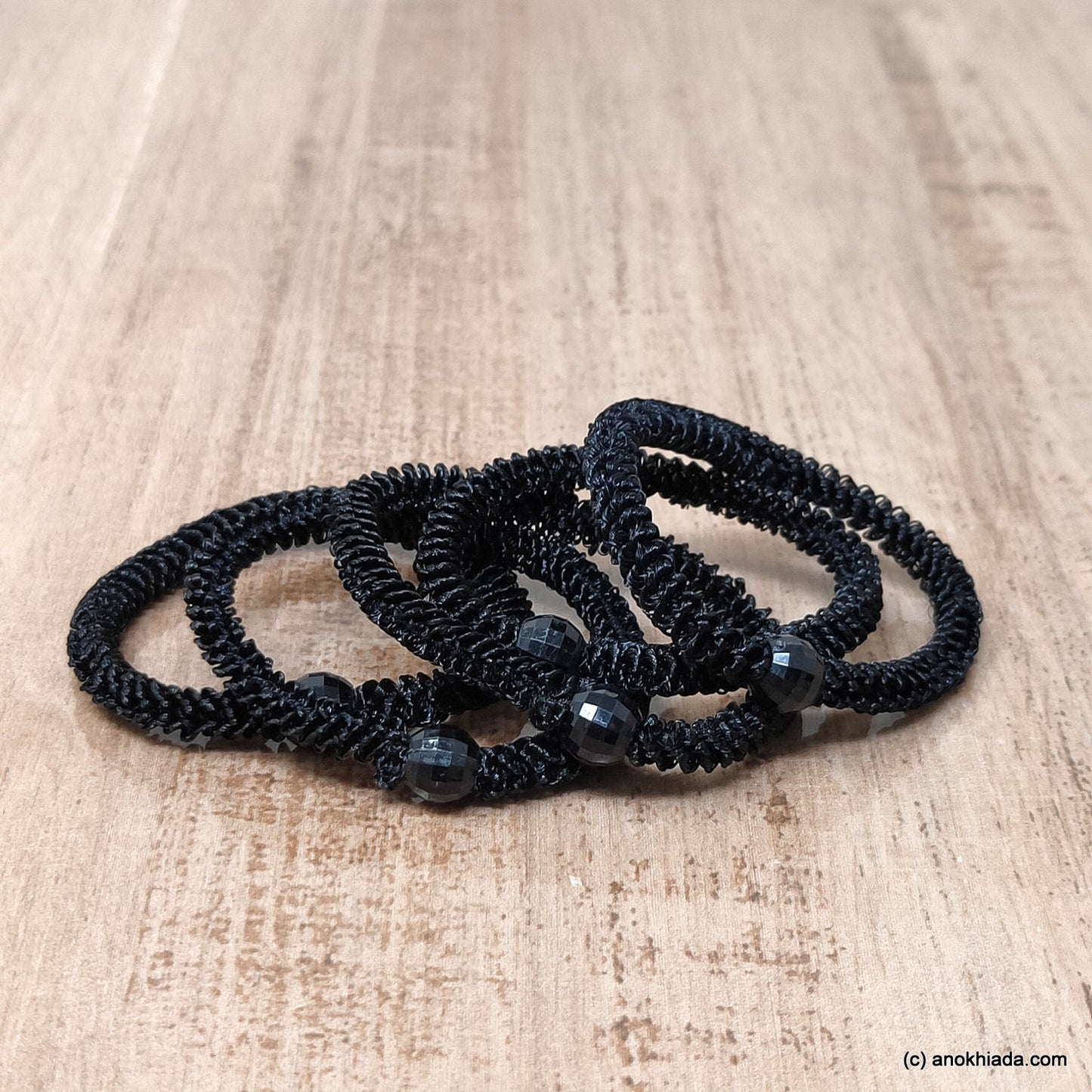 Anokhi Ada small size Black Elastic Rubber for Girls and Women (15-27a, Ponytail Holders, 5 Pcs of Black Colour Rubber)