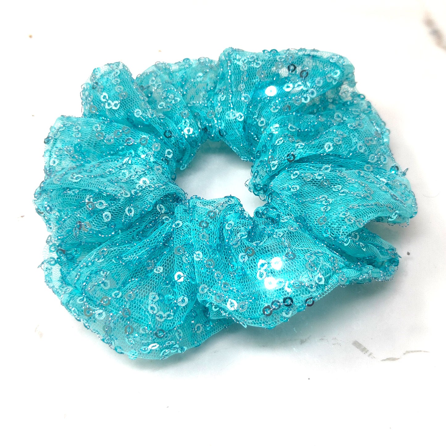 Vivid Cerulean Blue Sequin Scrunchie (15-306 Scrunchie)