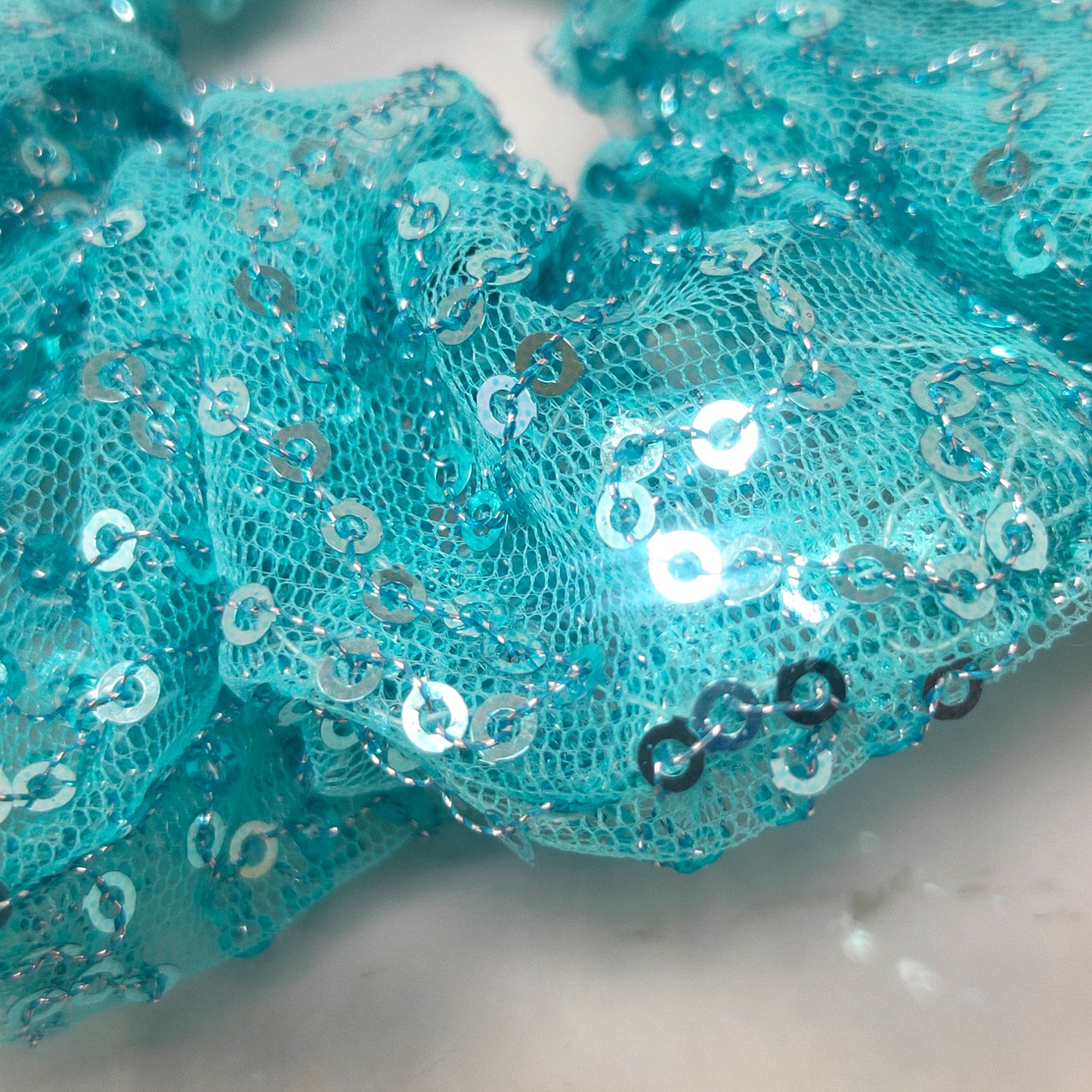 Vivid Cerulean Blue Sequin Scrunchie (15-306 Scrunchie)
