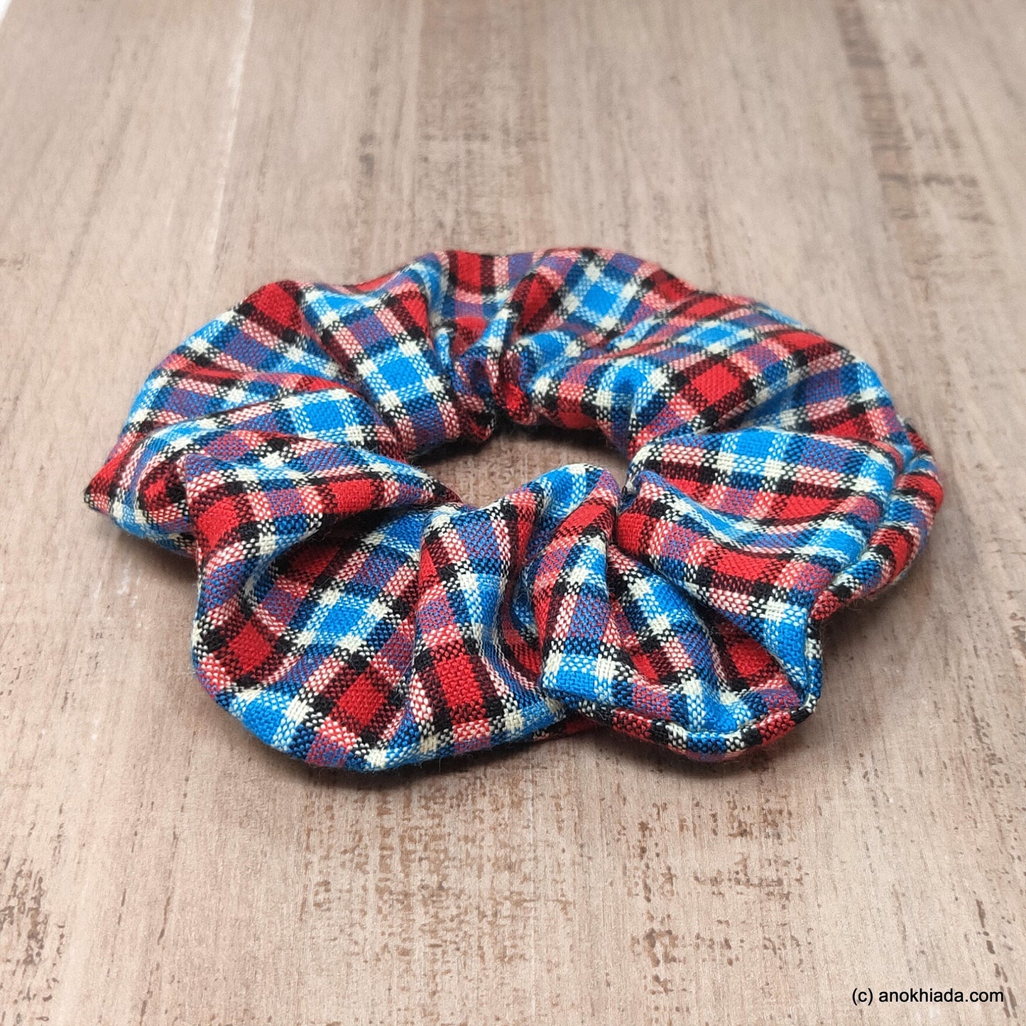 Anokhi Ada Handmade Multi-Colour Check Pattern Fabric Scrunchie for Girls and Women (15-53 Scrunchie)