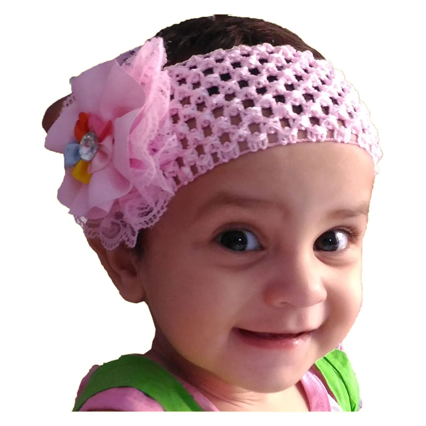Floral Soft Stretchy Headbands for Baby Girls and Newborn (17-07 Pink Baby Headband)