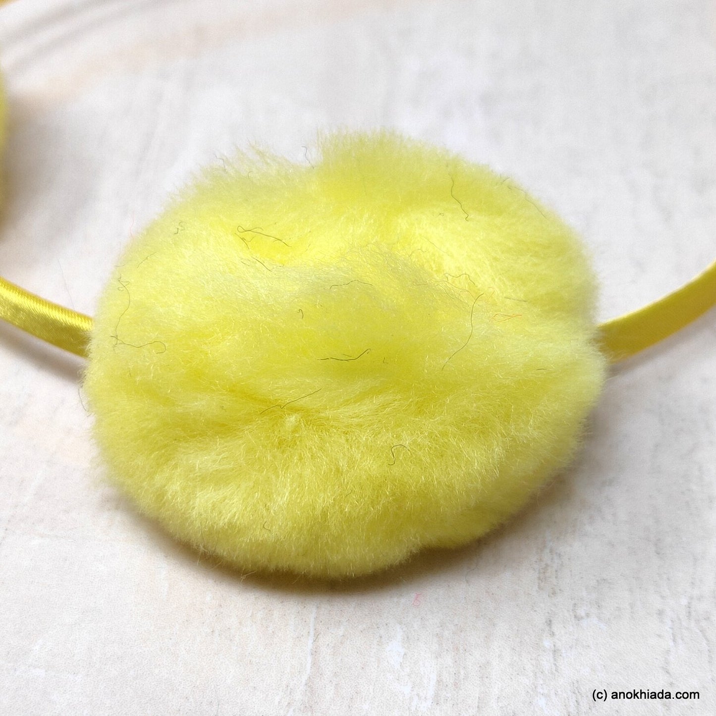 Anokhi Ada Fur Balls with Metal Hairband/Headband for Kids, Girls and Women (Yellow)- 18-02H