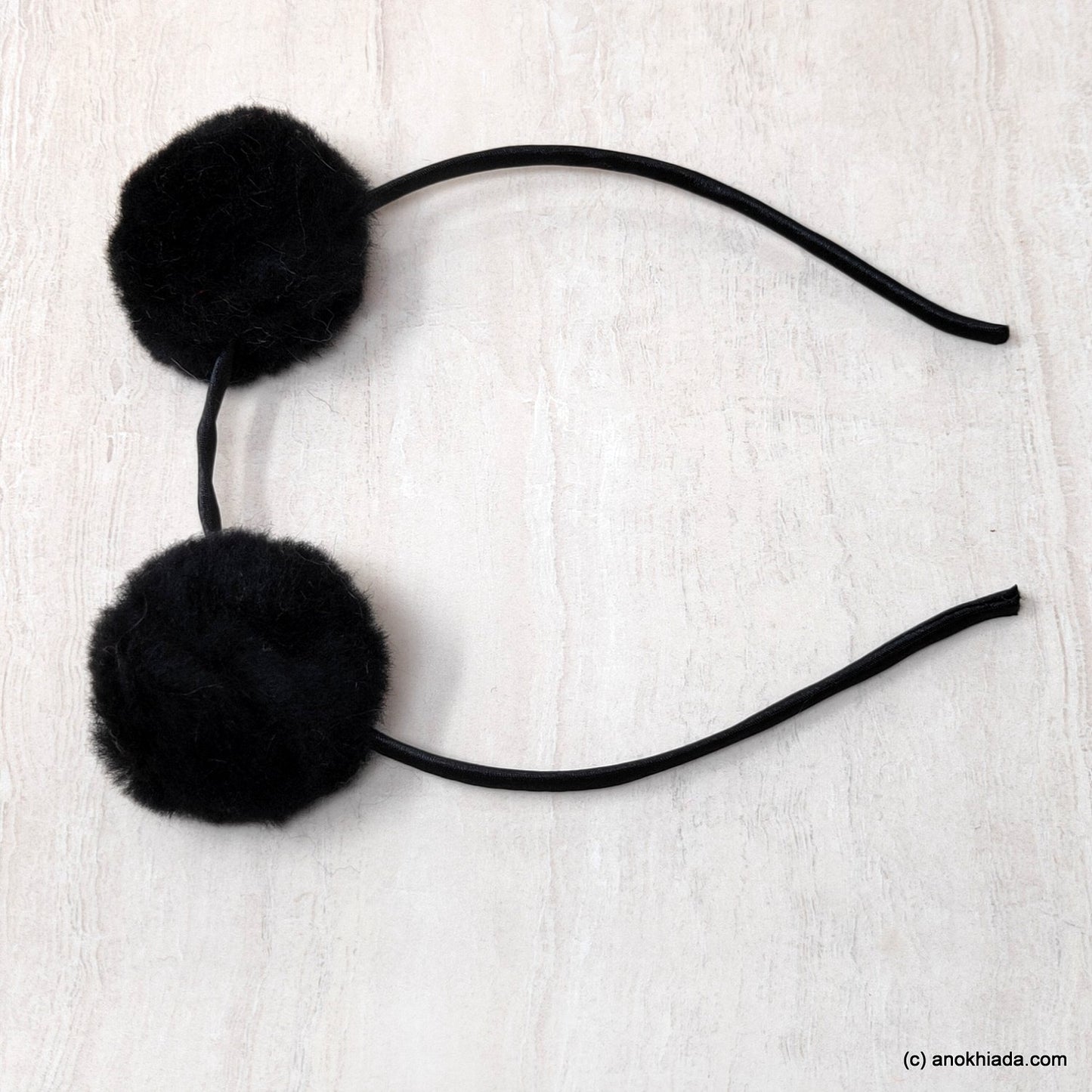 Anokhi Ada Fur Balls with Metal Hairband/Headband for Kids, Girls and Women (Black)- 18-04H