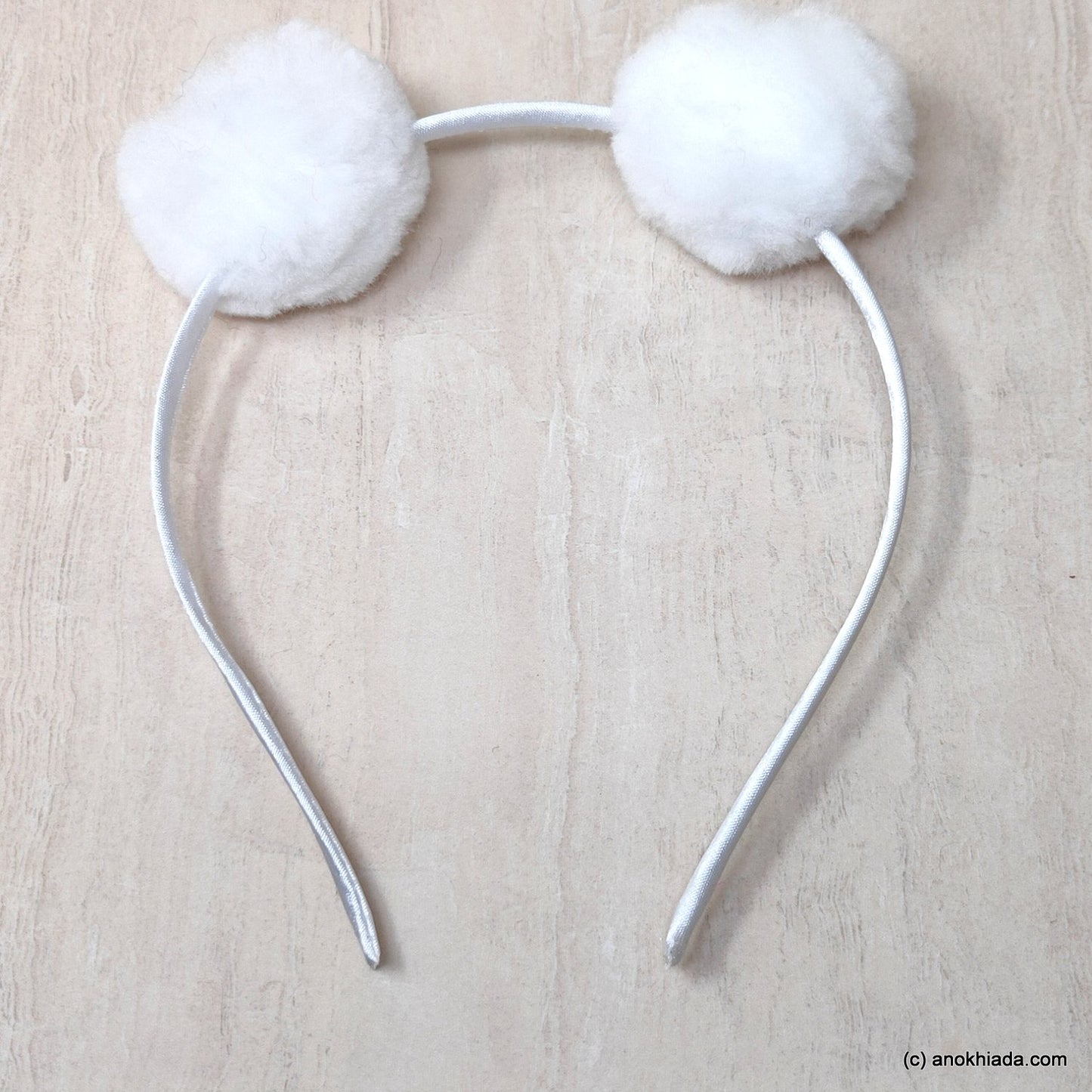 Anokhi Ada Fur Balls with Metal Hairband/Headband for Kids, Girls and Women (White)- 18-05H