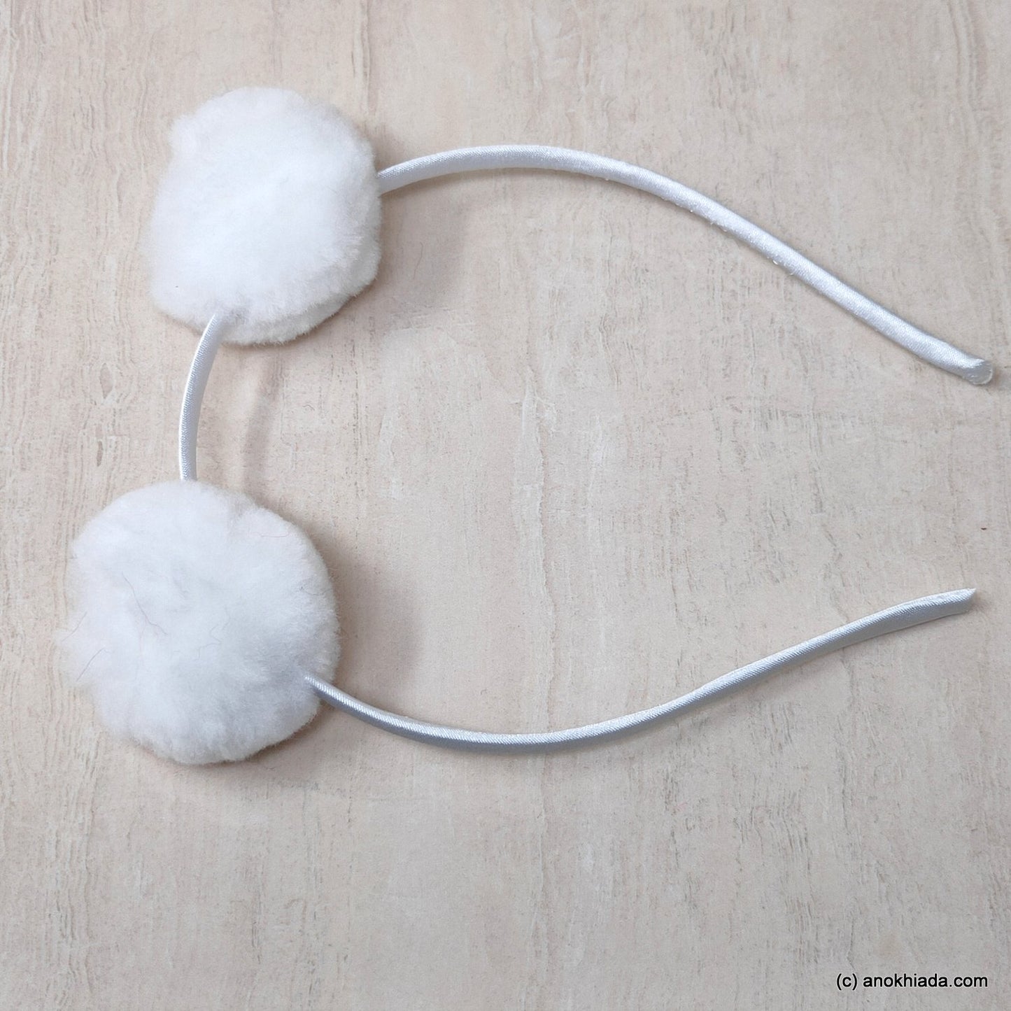 Anokhi Ada Fur Balls with Metal Hairband/Headband for Kids, Girls and Women (White)- 18-05H