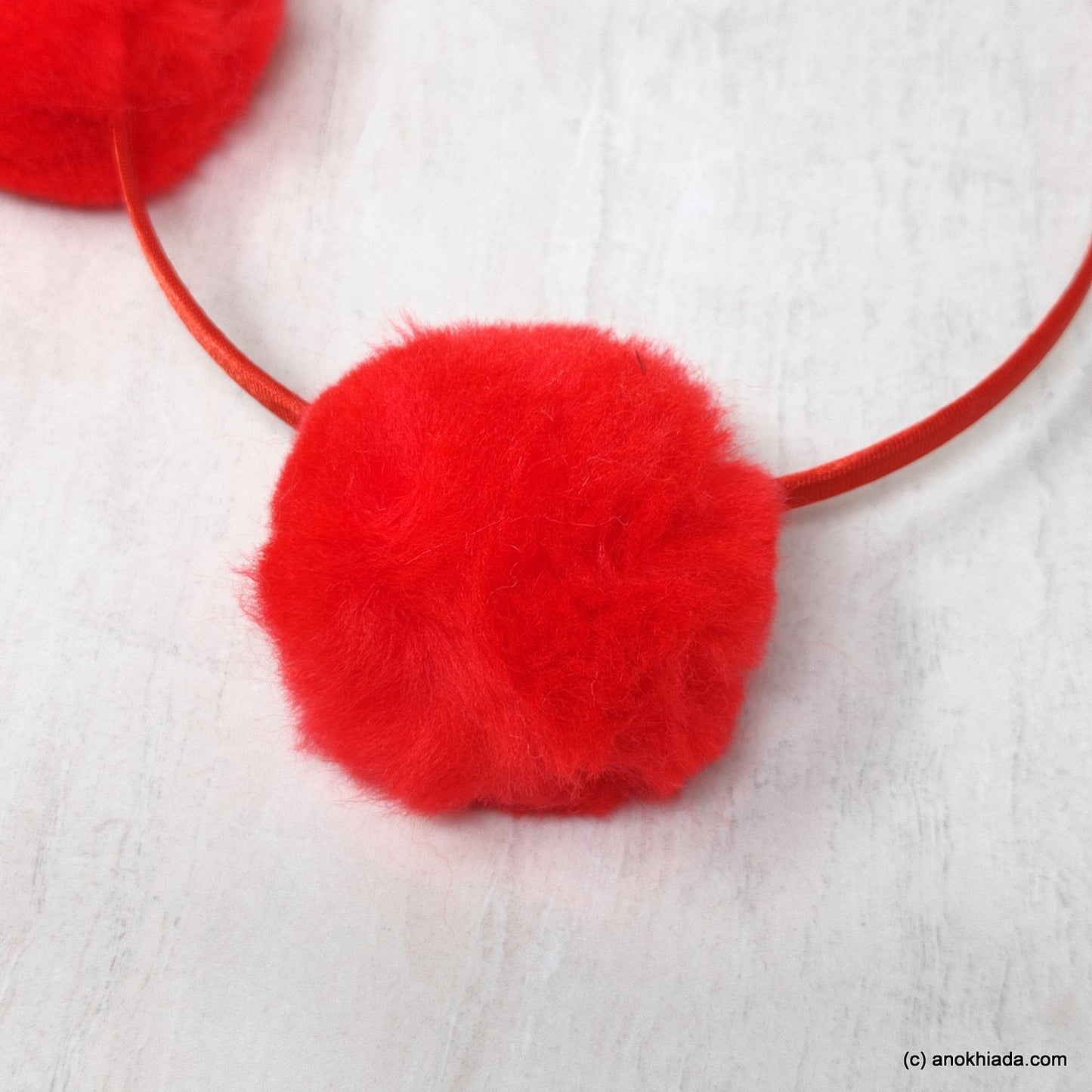 Anokhi Ada Fur Balls with Metal Hairband/Headband for Kids, Girls and Women (Red)- 18-07H