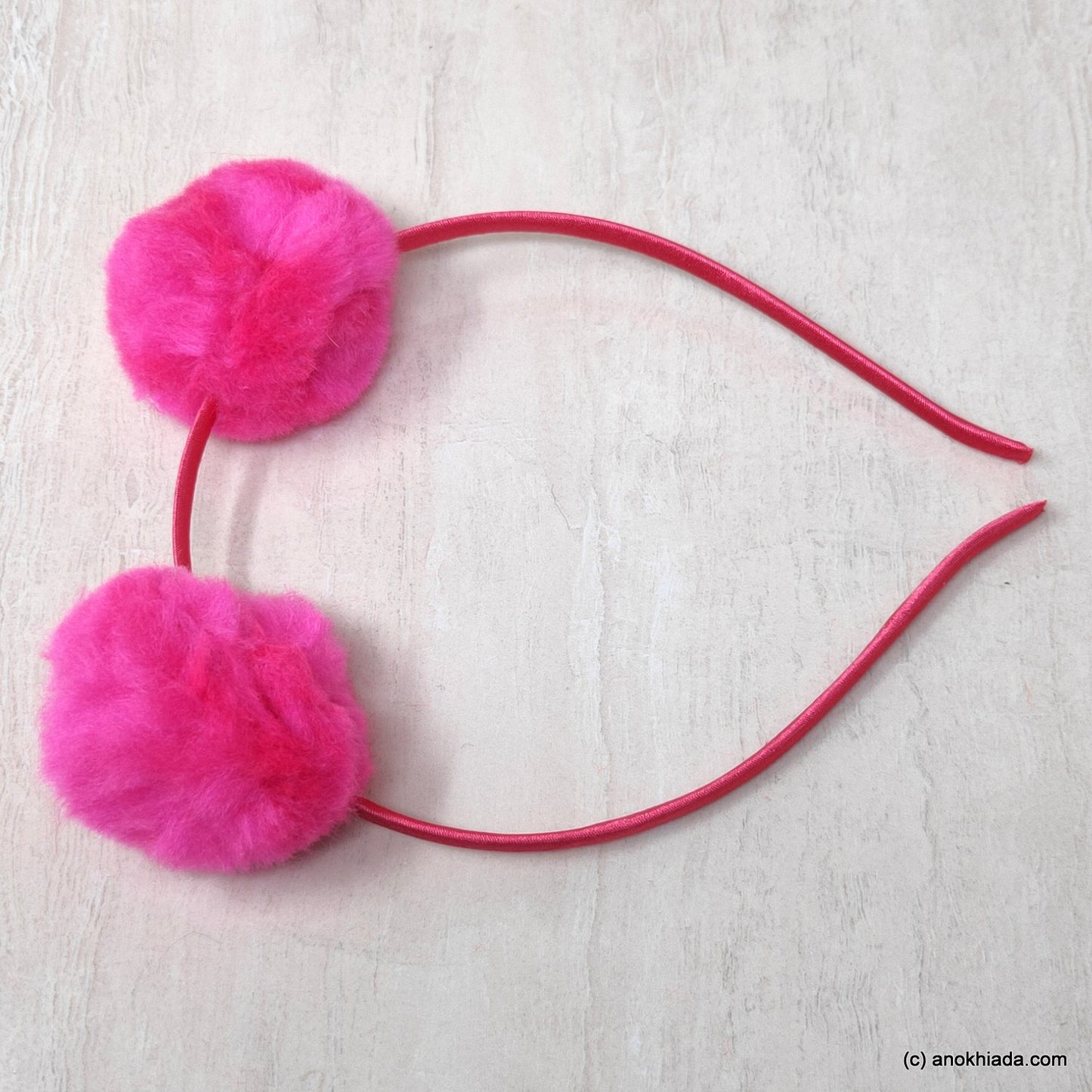 Anokhi Ada Fur Balls with Metal Hairband/Headband for Kids, Girls and Women (Pink)- 18-08H