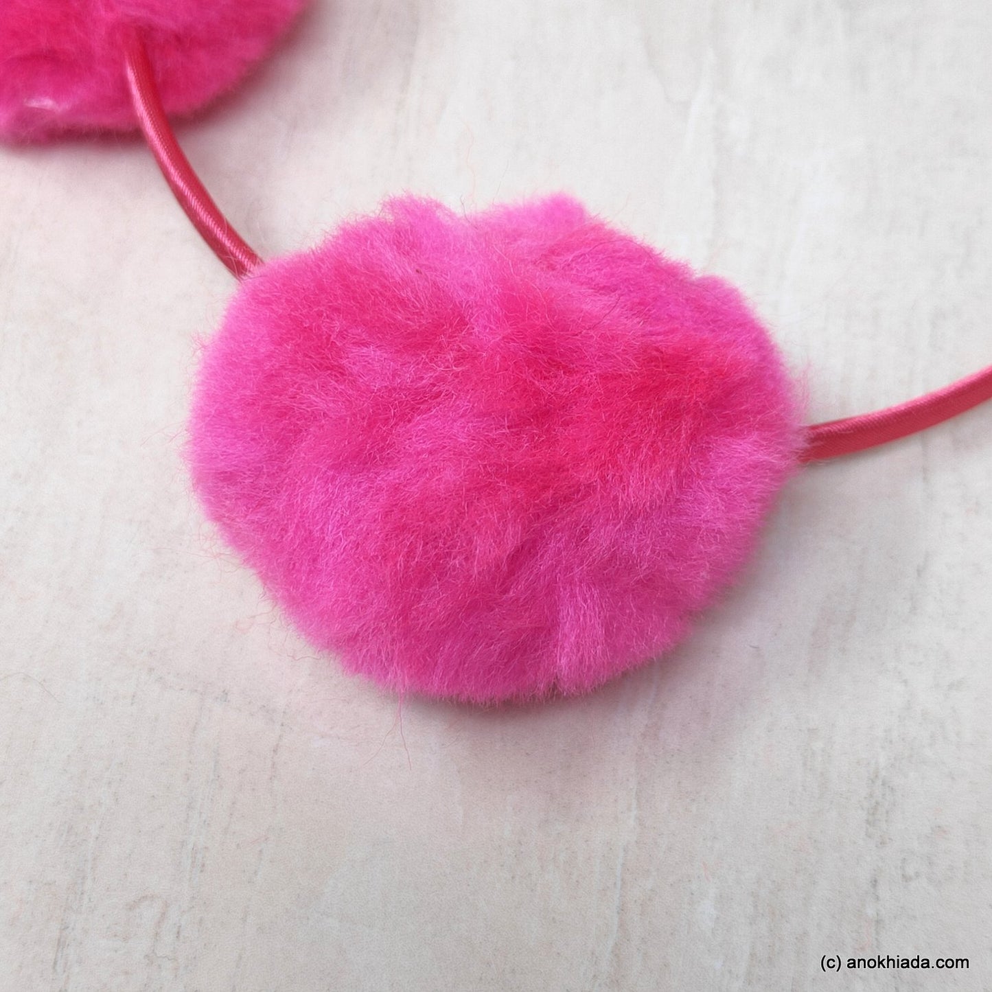 Anokhi Ada Fur Balls with Metal Hairband/Headband for Kids, Girls and Women (Pink)- 18-08H
