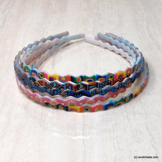 Anokhi Ada Plastic Printed Headbands/Hairbands for Kids and Girls (Set of Five Assorted color Hairbands,19-03)