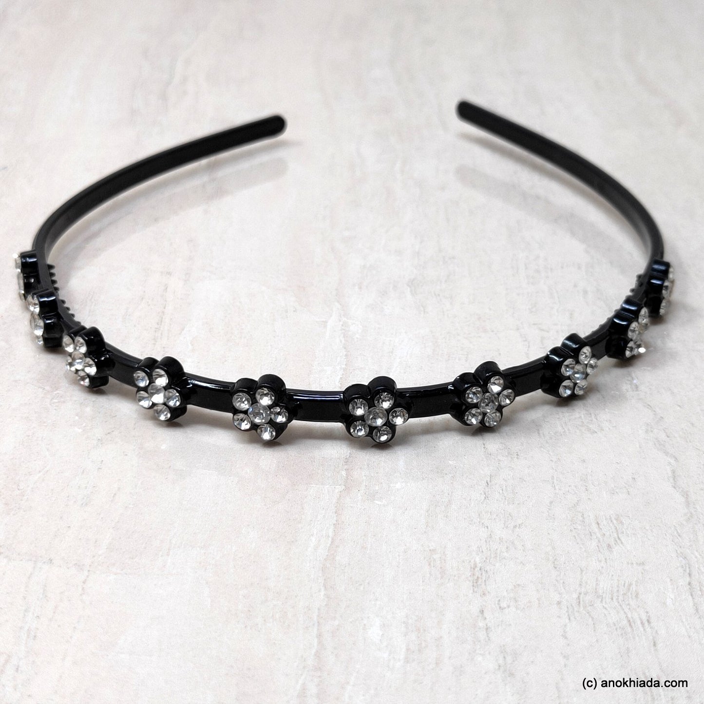 Anokhi Ada Black Plastic Designer Rhinestone Studded Headbands/Hairbands for Kids and Girls (19-18)