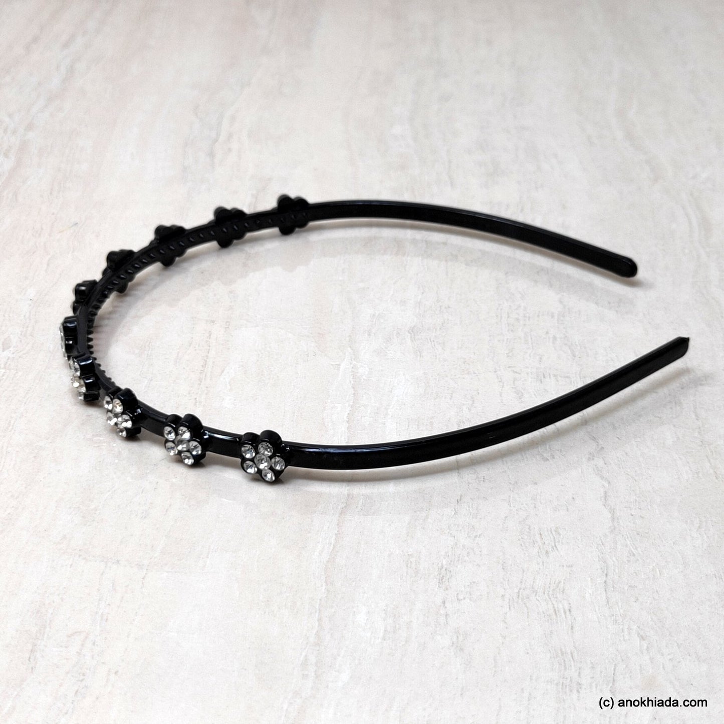 Anokhi Ada Black Plastic Designer Rhinestone Studded Headbands/Hairbands for Kids and Girls (19-18)