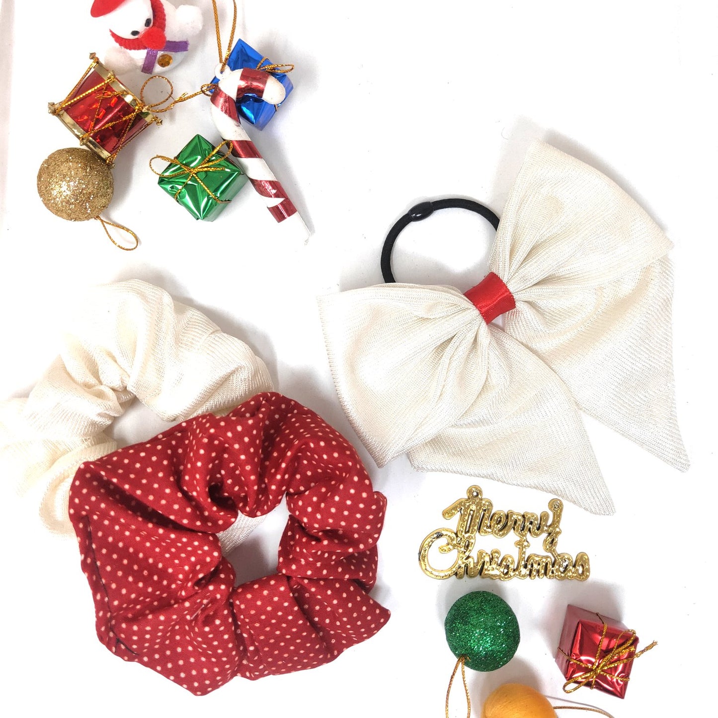 Scrunchies and Bow Hair Tie Christmas Combo (30-08, Pack of Three)