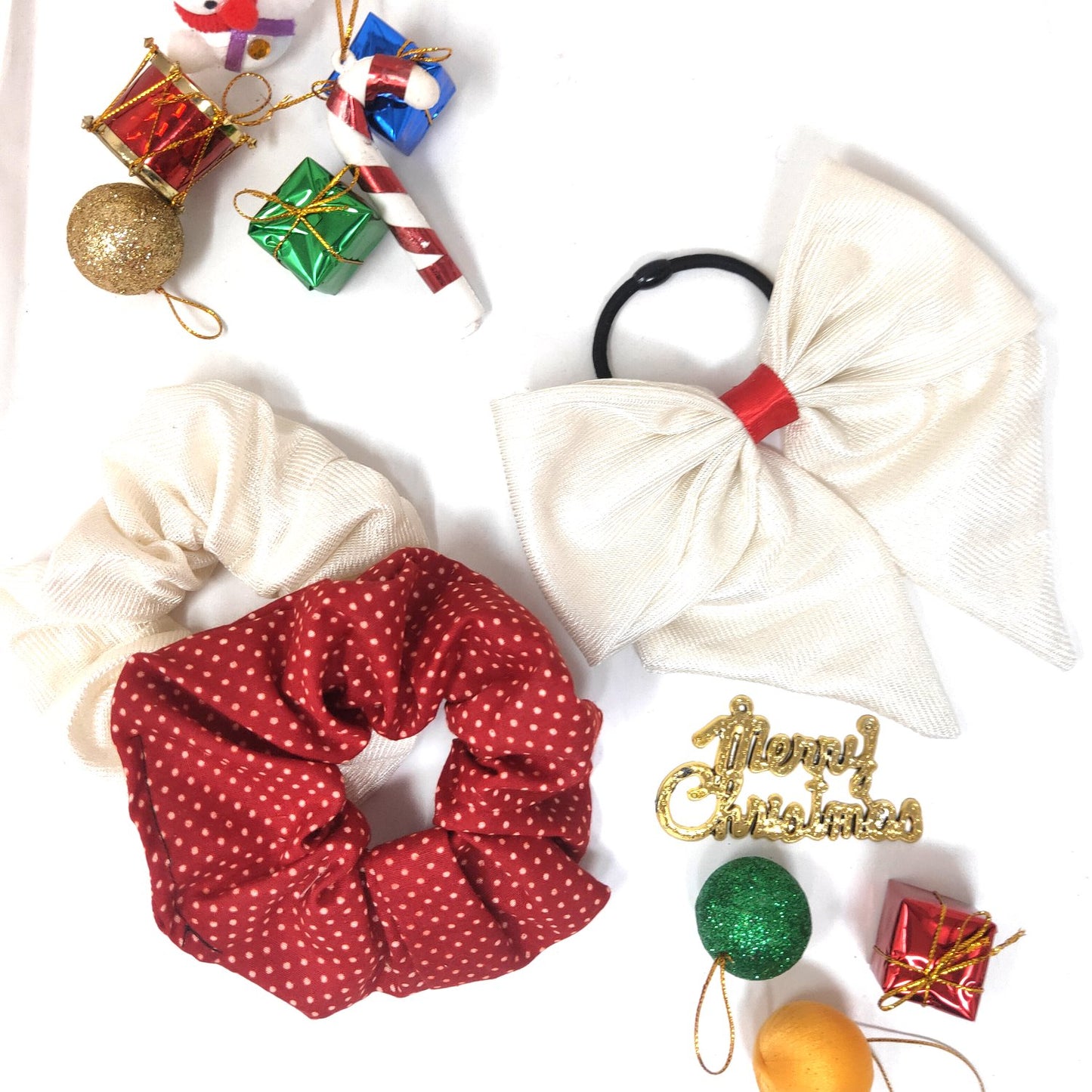 Scrunchies and Bow Hair Tie Christmas Combo (30-08, Pack of Three)