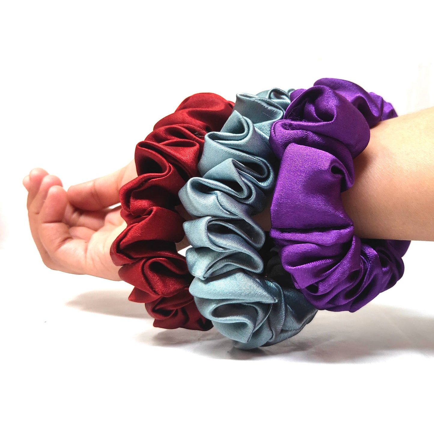 Skinny Satin Scrunchies Combo (Pack of 3 Skinny Scrunchie and one satin Bow Hair Tie free)