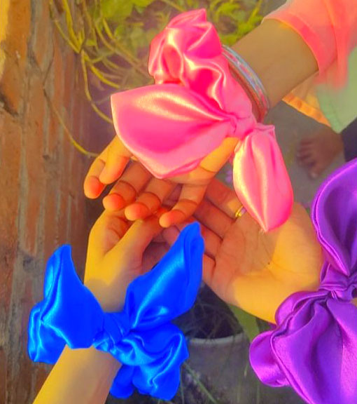 Bunny Ear Satin Scrunchies Combo (Pack of 3 , Assorted Color)