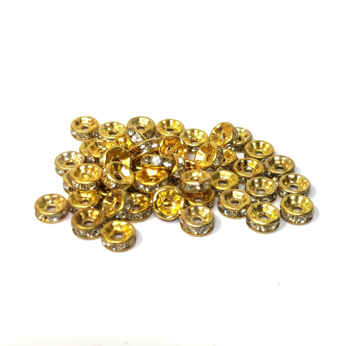 8 mm Spacer Beads with Stone Studded for Making Jewellery (100 Beads) - 96-21