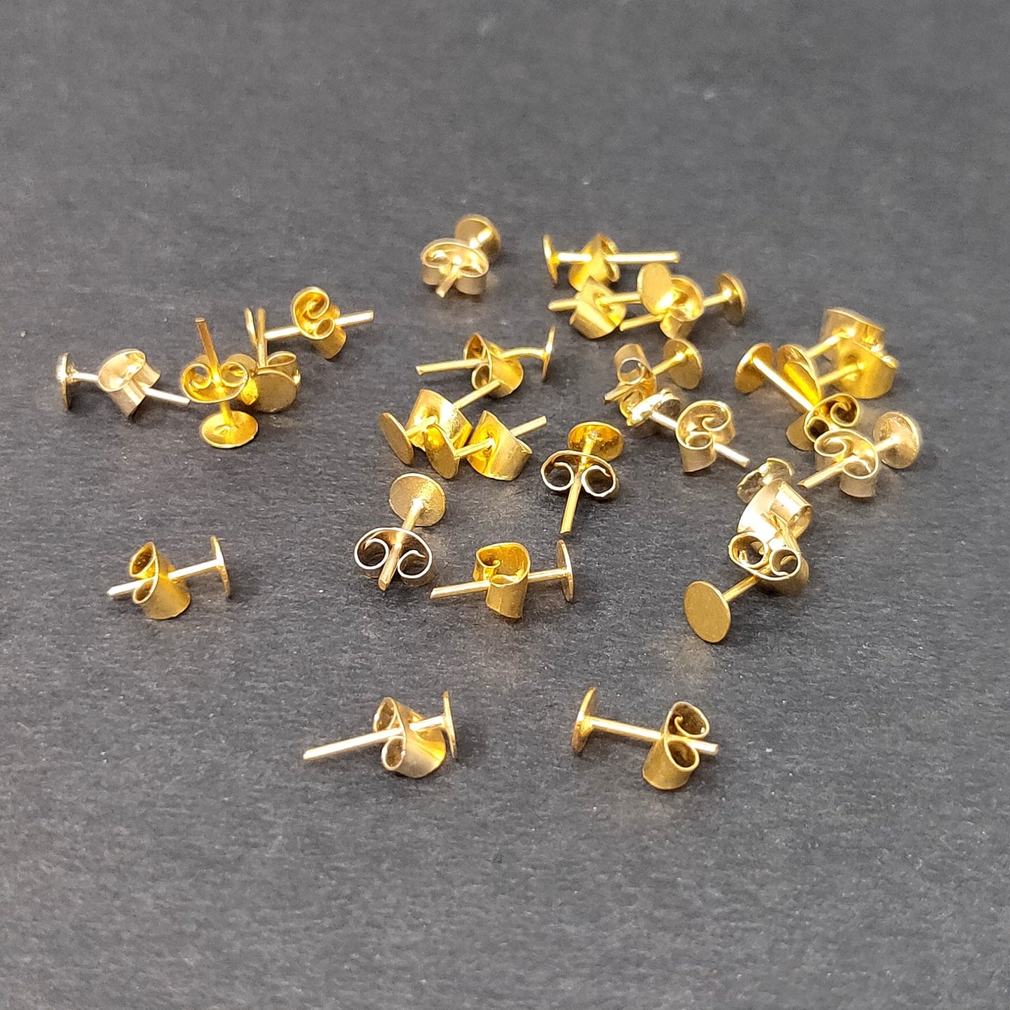 12 mm Golden Stud Head Pins with Brass Push lock Earring Back for Making Earrings (25 Pcs) - 96-28