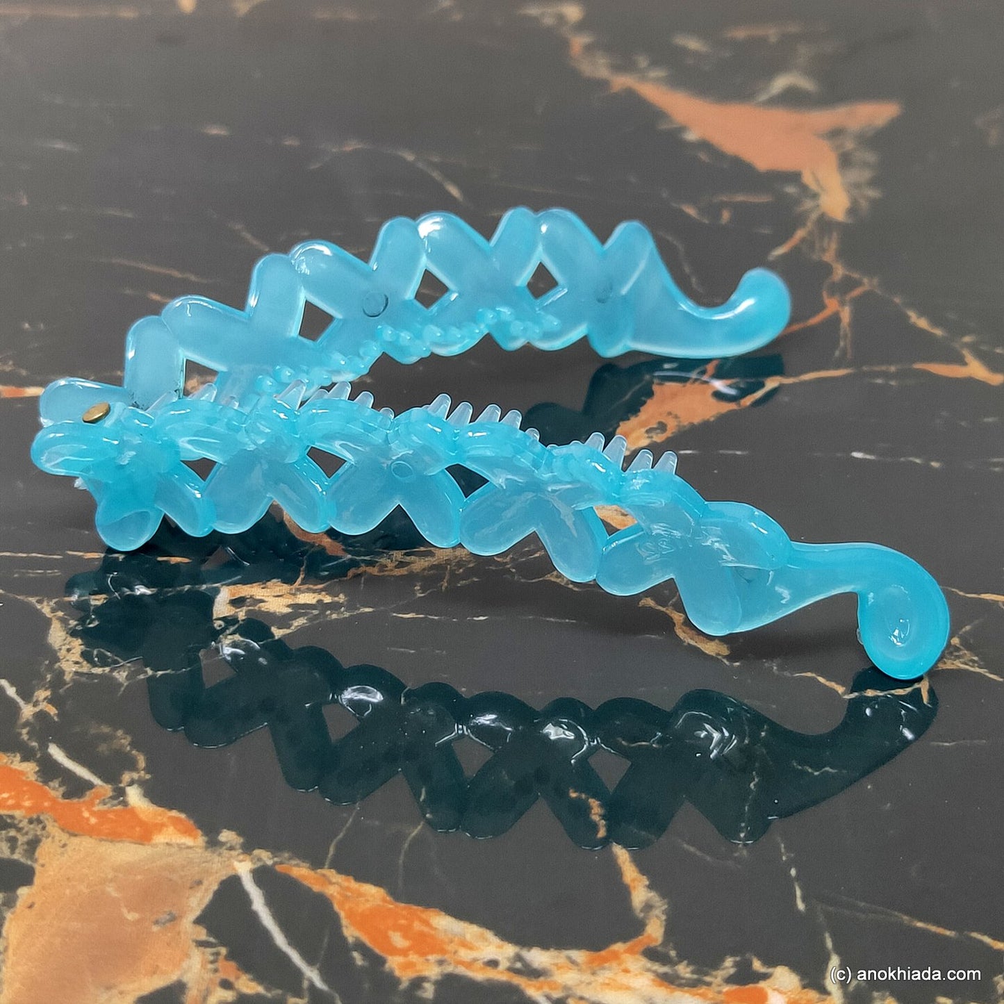 Criss Cross Translucent Design Small Sky Blue Banana Hair Clip for Girls & Woman (98-17a Banana Hair Clips)