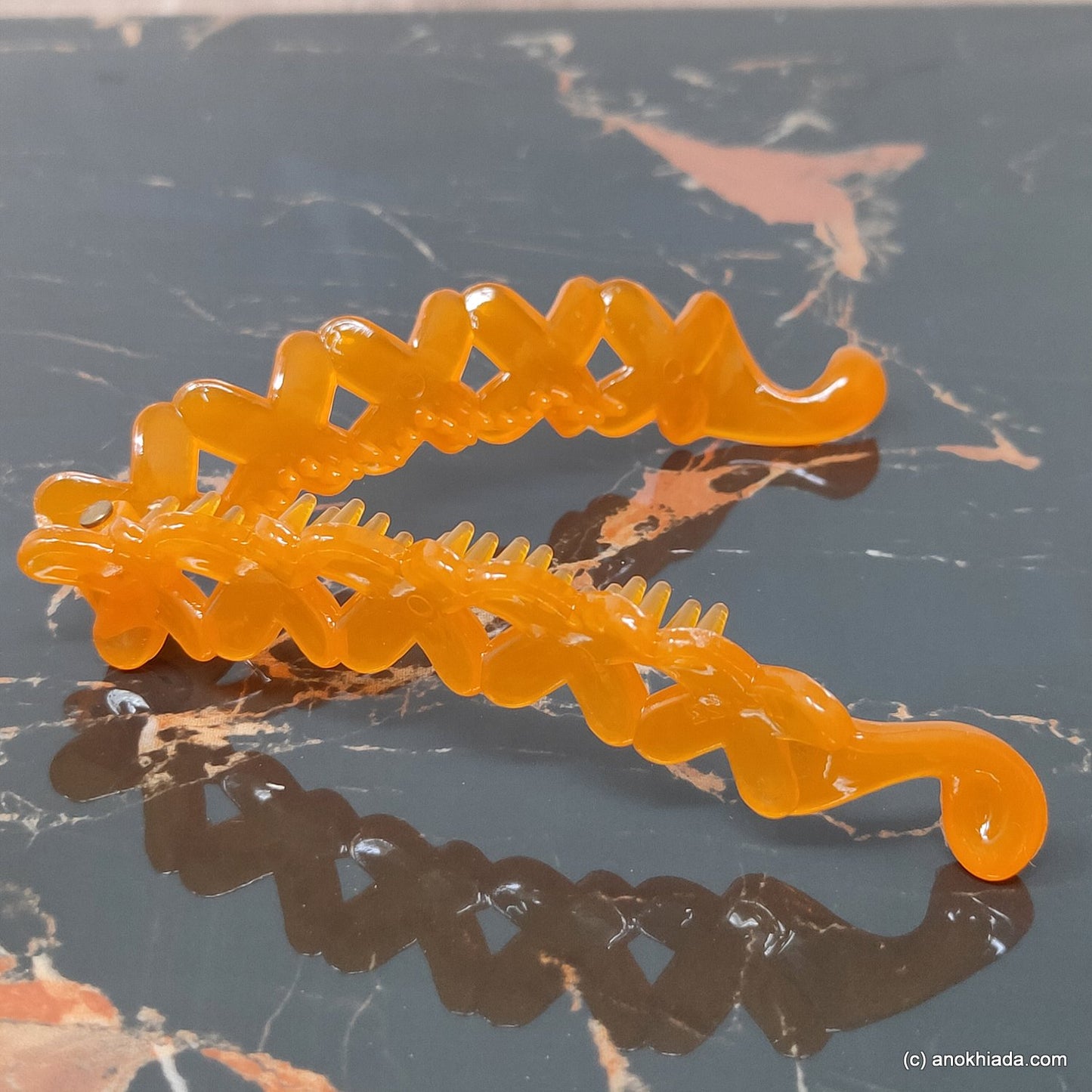 Criss Cross Translucent Design Small Orange Banana Hair Clip for Girls & Woman (98-17c Banana Hair Clips)
