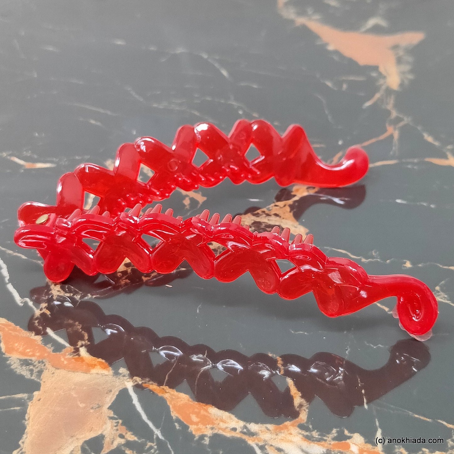 Criss Cross Translucent Design Small Red Banana Hair Clip for Girls & Woman (98-17d Banana Hair Clips)
