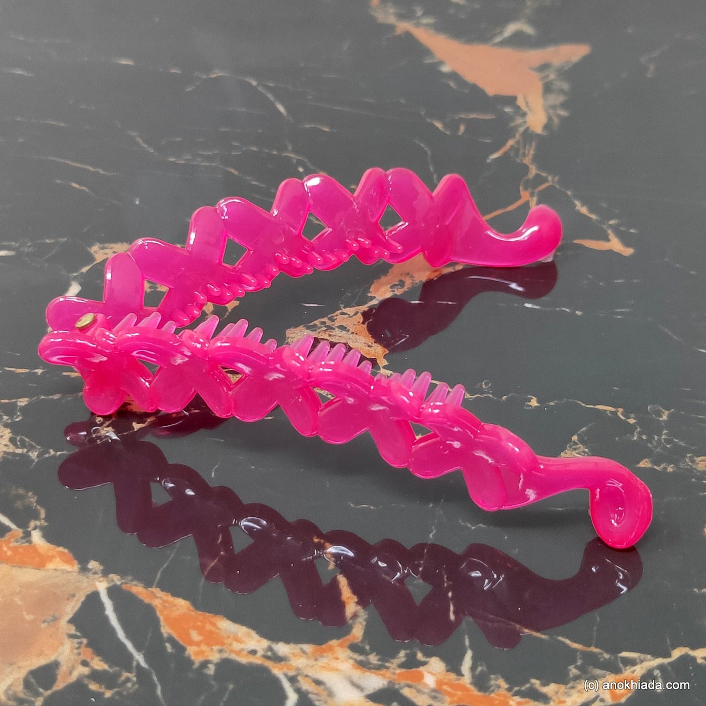 Criss Cross Translucent Design Small Hot Pink Banana Hair Clip for Girls & Woman (98-17l Banana Hair Clips)